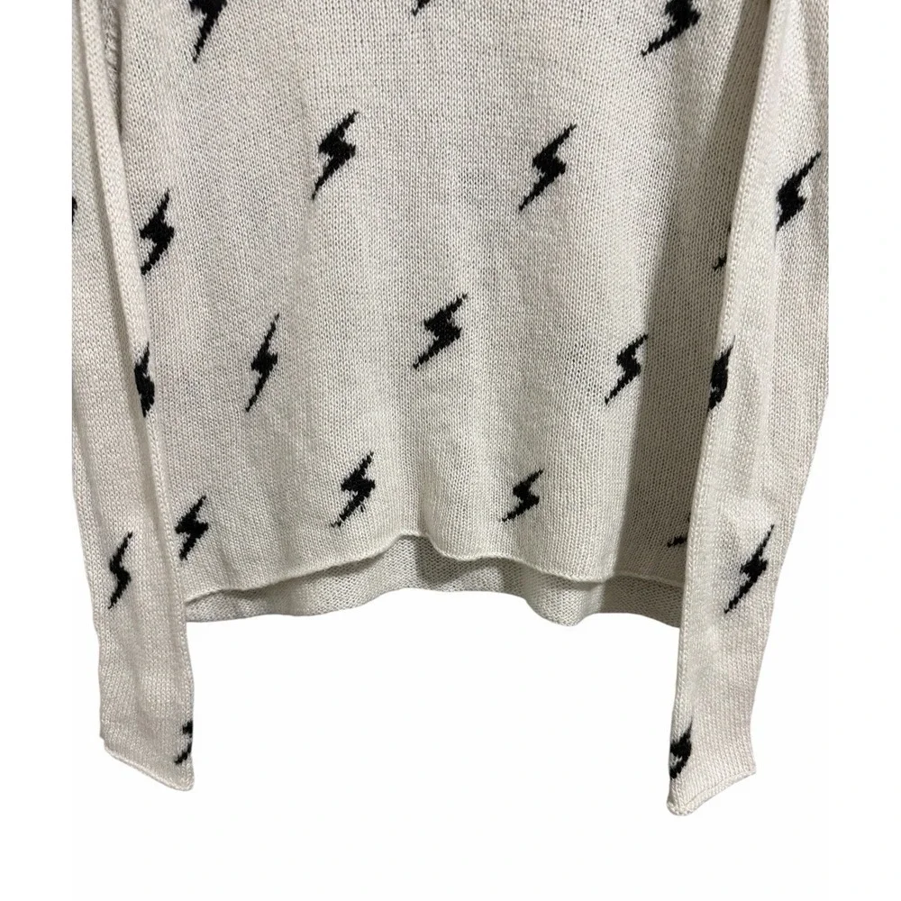 Wooden Ships Paola Buendia White Knit Sweater W/Black Lighting Bolts Size XS/S - Picture 5 of 10